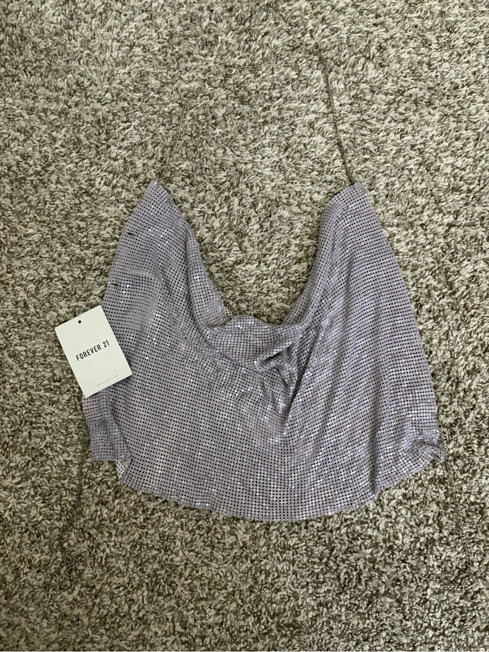 Forever 21 Lavender Chainmail Sequin Cowl Neck Halter Top OS NWT